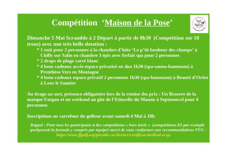 Compétition Maison de la Pose Dimanche 5 Mai